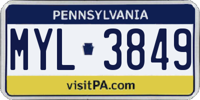 PA license plate MYL3849