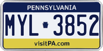 PA license plate MYL3852