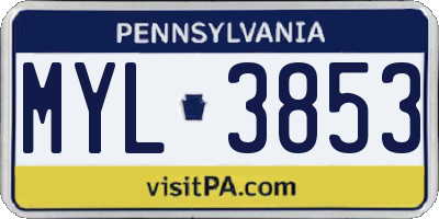 PA license plate MYL3853