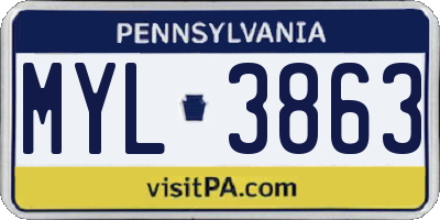 PA license plate MYL3863