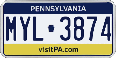 PA license plate MYL3874