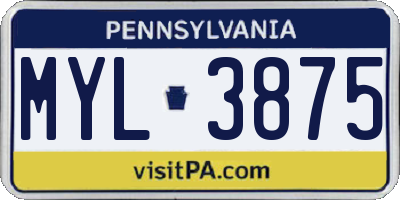 PA license plate MYL3875
