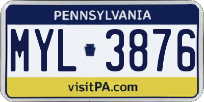 PA license plate MYL3876