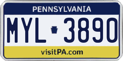 PA license plate MYL3890