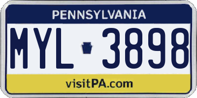 PA license plate MYL3898
