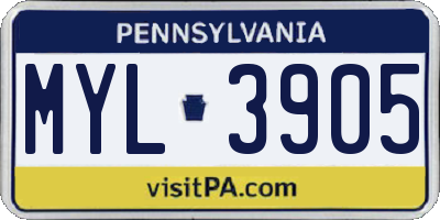 PA license plate MYL3905