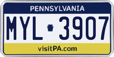 PA license plate MYL3907