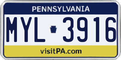 PA license plate MYL3916
