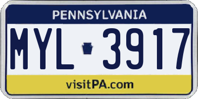 PA license plate MYL3917