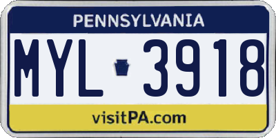 PA license plate MYL3918