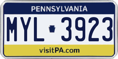 PA license plate MYL3923