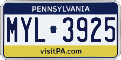 PA license plate MYL3925