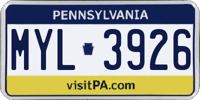 PA license plate MYL3926