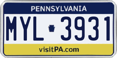 PA license plate MYL3931