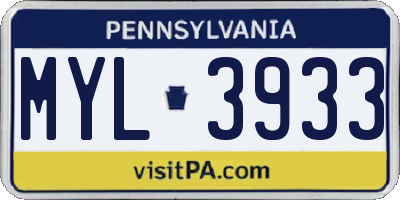 PA license plate MYL3933