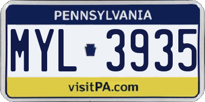 PA license plate MYL3935