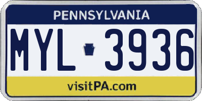 PA license plate MYL3936