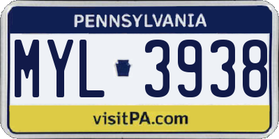 PA license plate MYL3938
