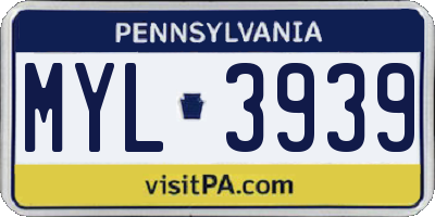 PA license plate MYL3939