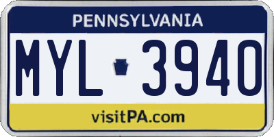 PA license plate MYL3940