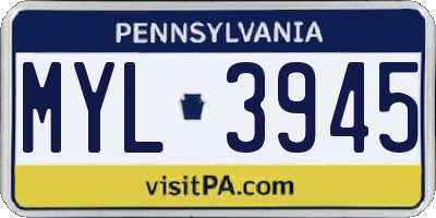 PA license plate MYL3945