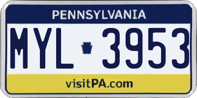 PA license plate MYL3953