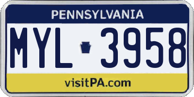 PA license plate MYL3958