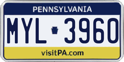 PA license plate MYL3960