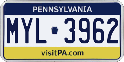 PA license plate MYL3962