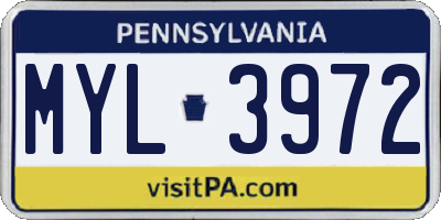 PA license plate MYL3972