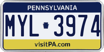 PA license plate MYL3974
