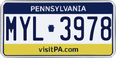 PA license plate MYL3978