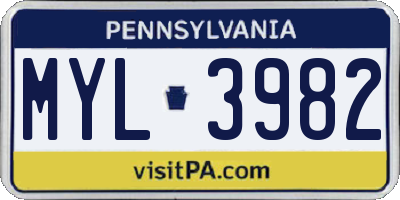 PA license plate MYL3982