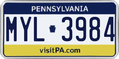 PA license plate MYL3984