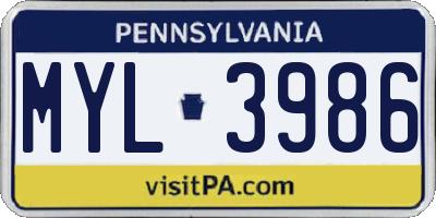 PA license plate MYL3986