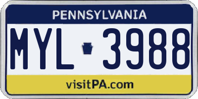 PA license plate MYL3988