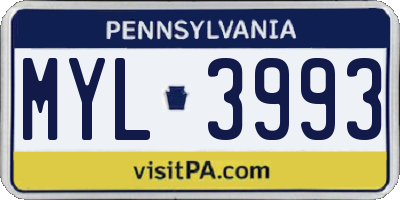 PA license plate MYL3993