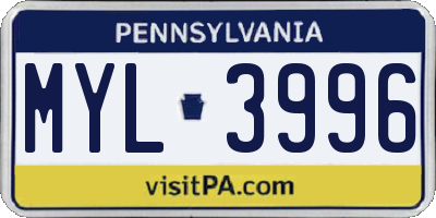 PA license plate MYL3996