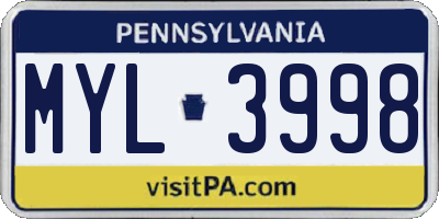 PA license plate MYL3998