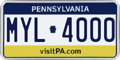 PA license plate MYL4000
