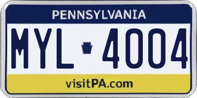 PA license plate MYL4004