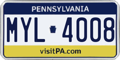 PA license plate MYL4008