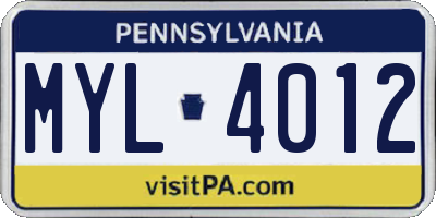 PA license plate MYL4012