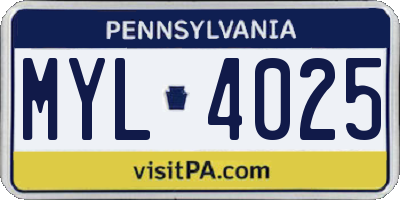 PA license plate MYL4025