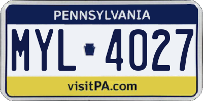 PA license plate MYL4027