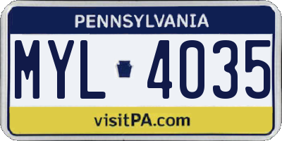 PA license plate MYL4035