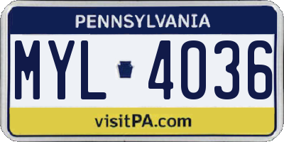 PA license plate MYL4036