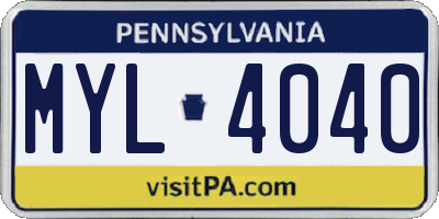 PA license plate MYL4040