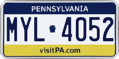 PA license plate MYL4052