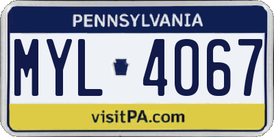 PA license plate MYL4067